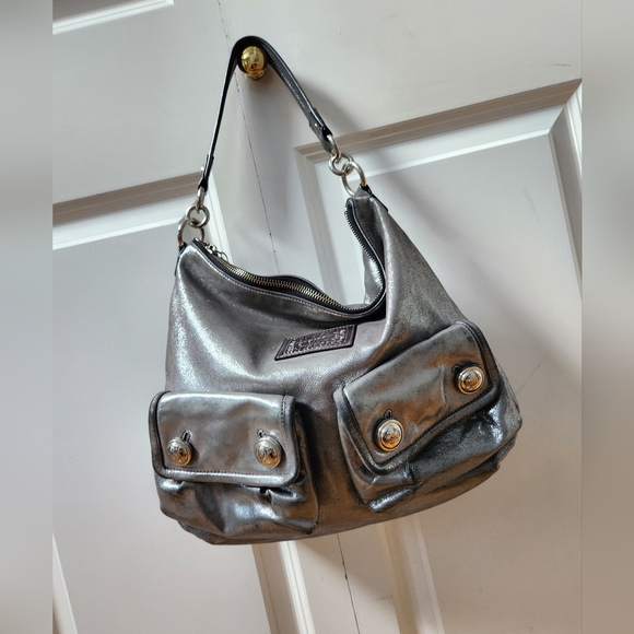 Coach Handbags - Coach silver sparkle leather hobo bag